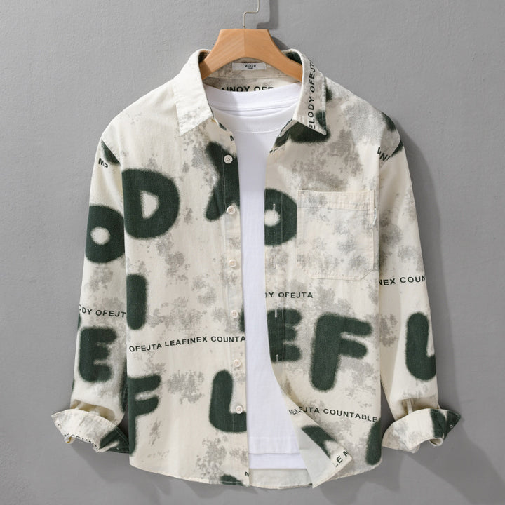 Men's Loose Cotton Shirt in Street Art Print with Patch Chest Pocket Mune Fashion