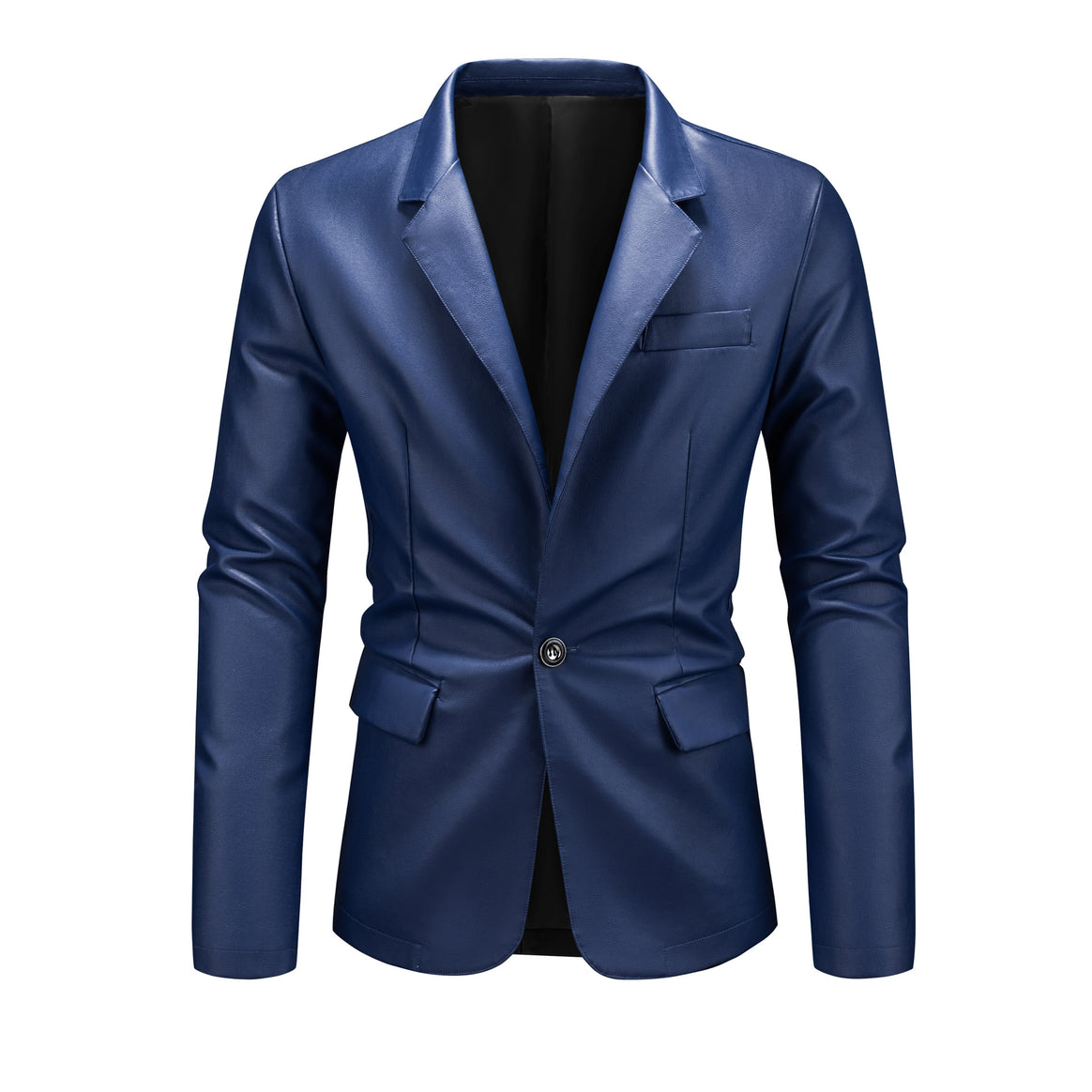 Men's Slim-Fit Leather Blazer with One-Button, Classic Lapel and Flap Pockets Mune Fashion