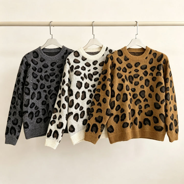 Women's Cozy Round Neck Sweater in Leo Jacquard with Relaxed Oversized Fit Mune Fashion