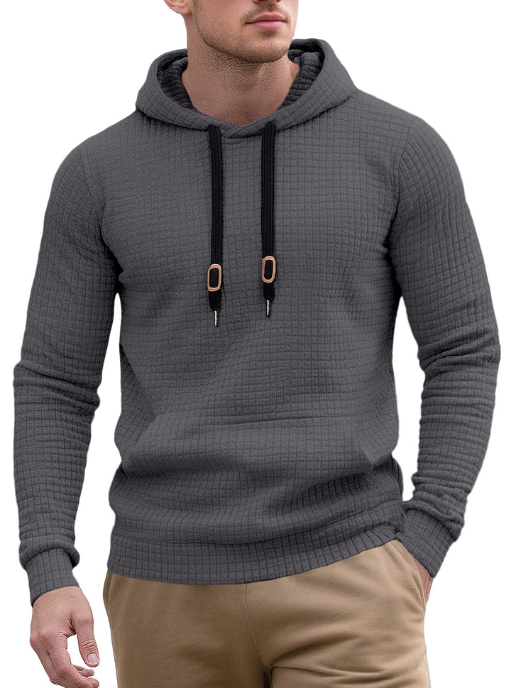 Men's narrow-cut quilted hoodie with fine square texture, drawstring and ribbed hem Mune Fashion