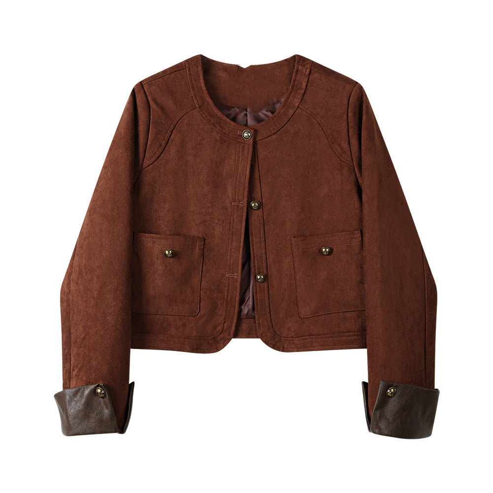 Women's Fashionable Suede Jacket with Pockets Mune Fashion