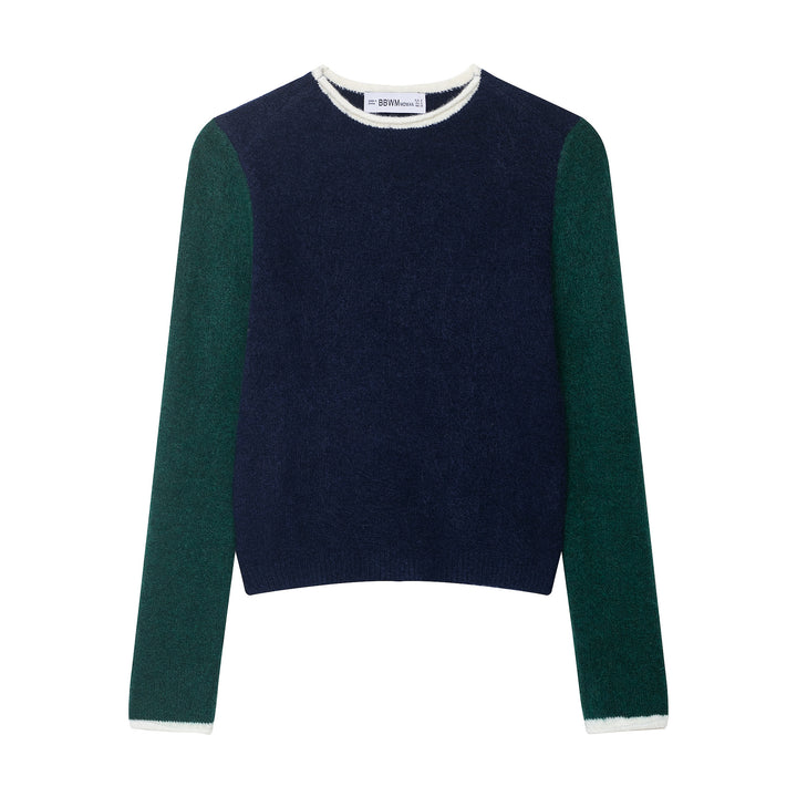 Women's Cozy Color Block Sweater with Round Neckline and Contrast Sleeves Mune Fashion