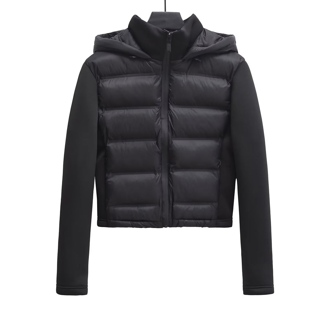 Women's Cropped Quilted Hybrid Padded Jacket with Hood Mune Fashion