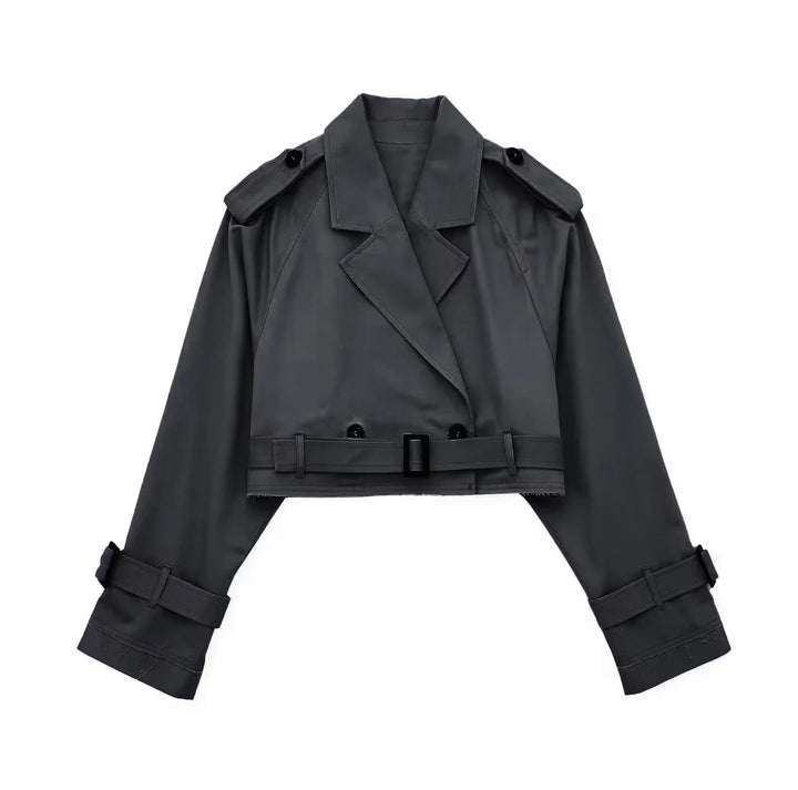 Ladies short trench jacket with epaulettes, waist belt and adjustable cuffs Mune Fashion