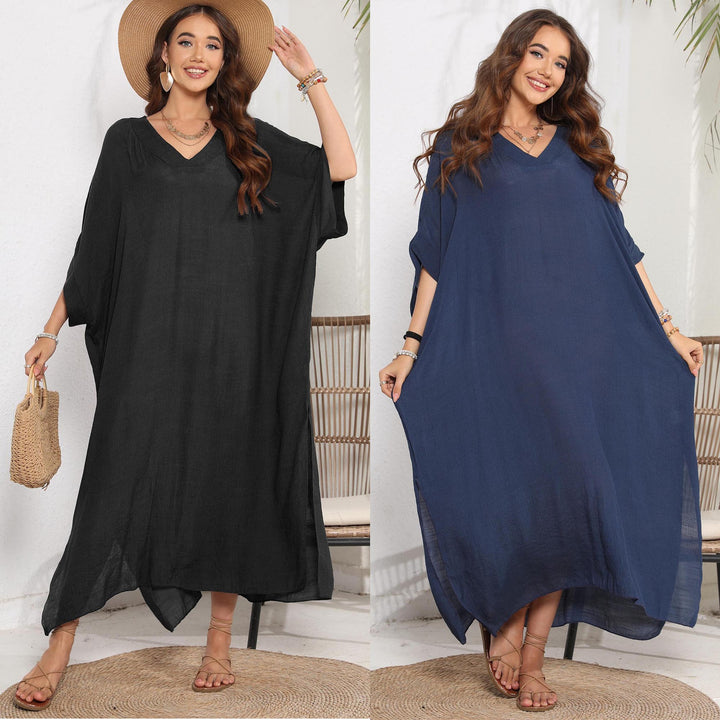 Ladies airy summer dress with V-neck and asymmetrical hem Mune Fashion