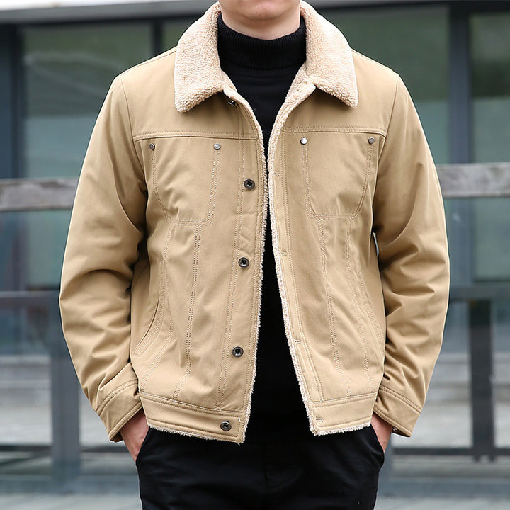 Men's short jacket with teddy lining and lapel collar, windproof transitional jacket Mune Fashion