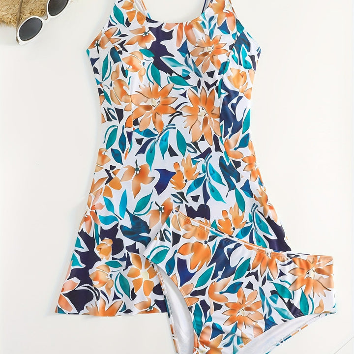 Women's Swimsuit Set with Floral Design and Light Skirt Mune Fashion