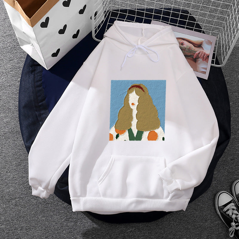 Women's hoodie with artistic chenille embroidery in portrait style and kangaroo pocket Mune Fashion
