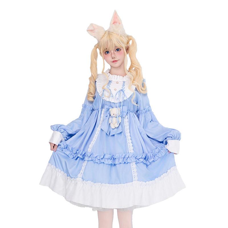 Women's Playful Costume Dress with Ruffles and Teddy Bear Motif Mune Fashion
