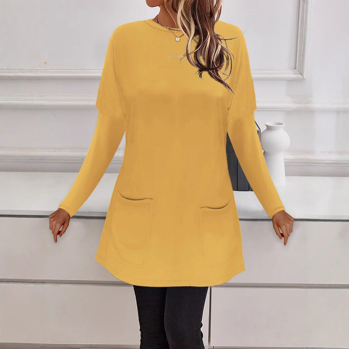 Women's Longline Fine Knit Tunic with Round Neckline and Patch Pockets Mune Fashion