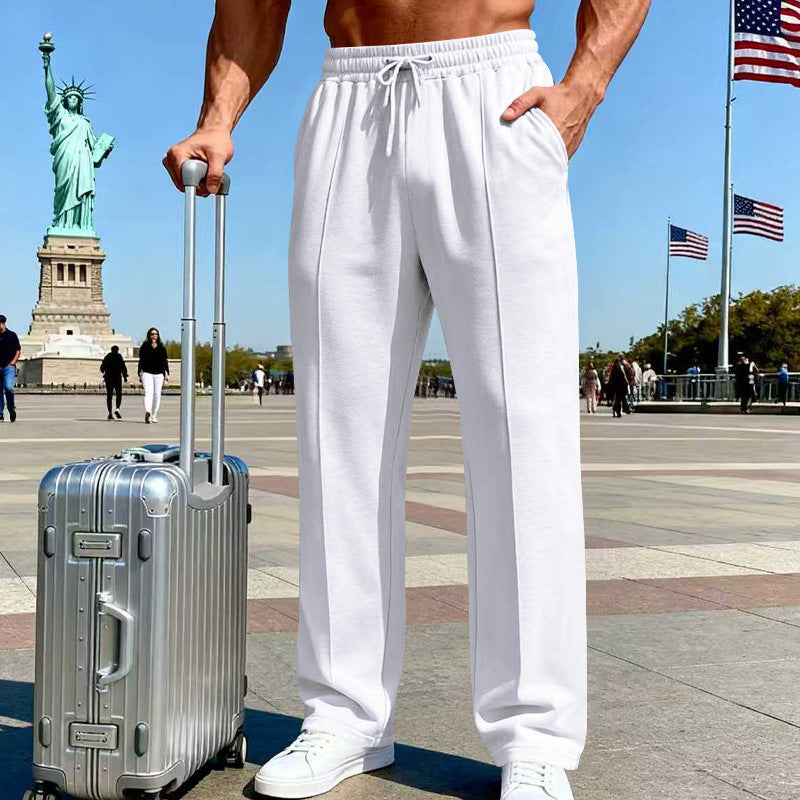 Men's Wide Travel Lounge Pants with Crease, Elastic Drawstring and Side Insert Pockets Mune Fashion