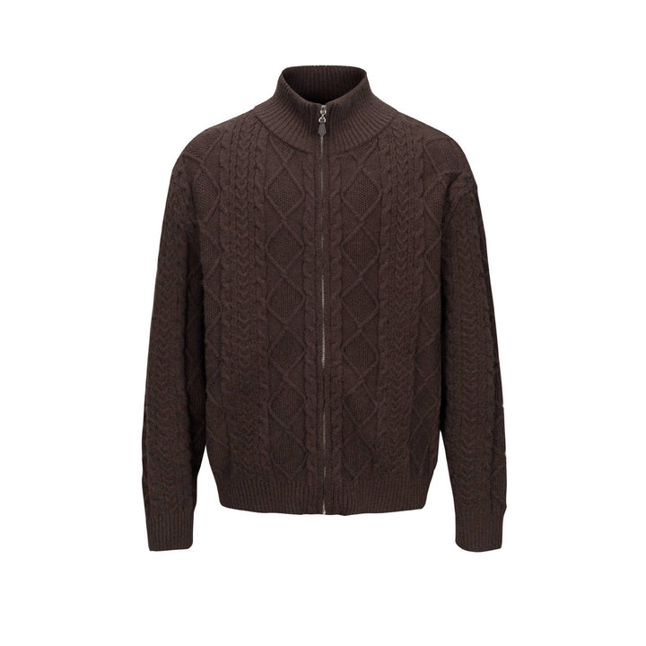 Men's knitted zip jacket with cable pattern and high stand-up collar Mune Fashion