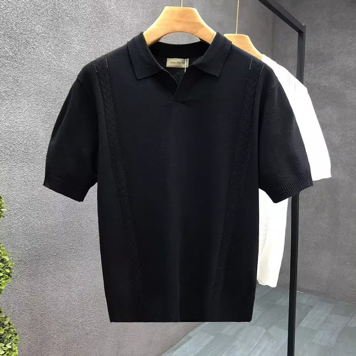 Men's Fashion Short Sleeve Polo Shirt with Structured Knit Look Mune Fashion