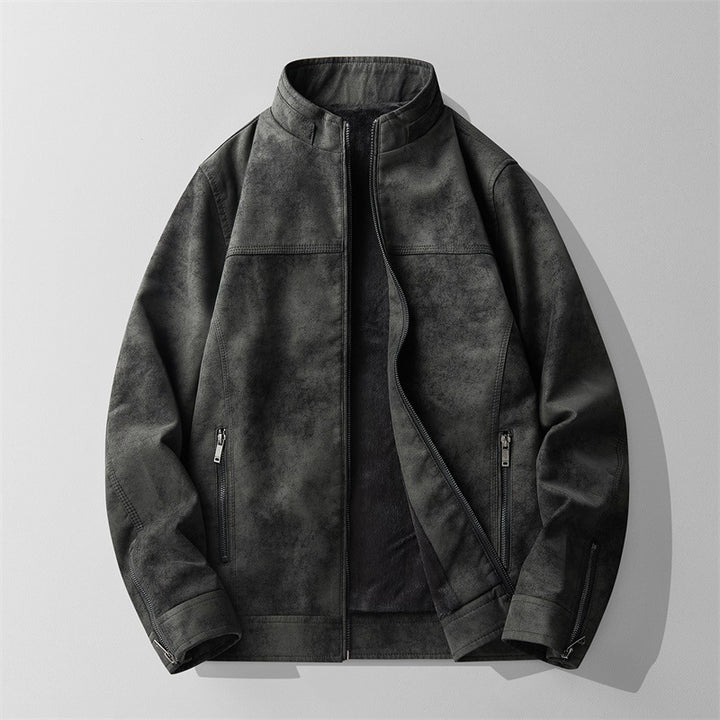 Men Stylish Faux Leather Jacket with Stand-Up Collar Mune Fashion