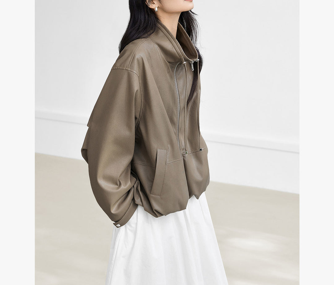 Women's Stylish Blouson Jacket with High Collar Mune Fashion