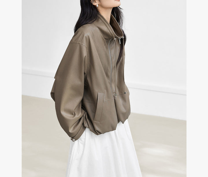 Women's Stylish Blouson Jacket with High Collar Mune Fashion