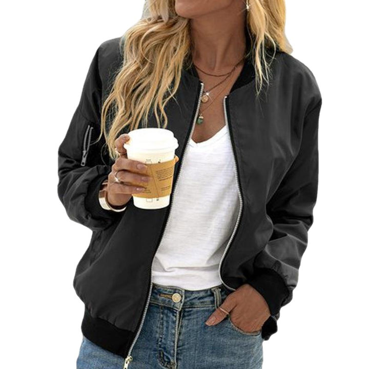 Women nan lightweight bomber jacket with zipper, ribbed cuffs and sleeve pocket Mune Fashion