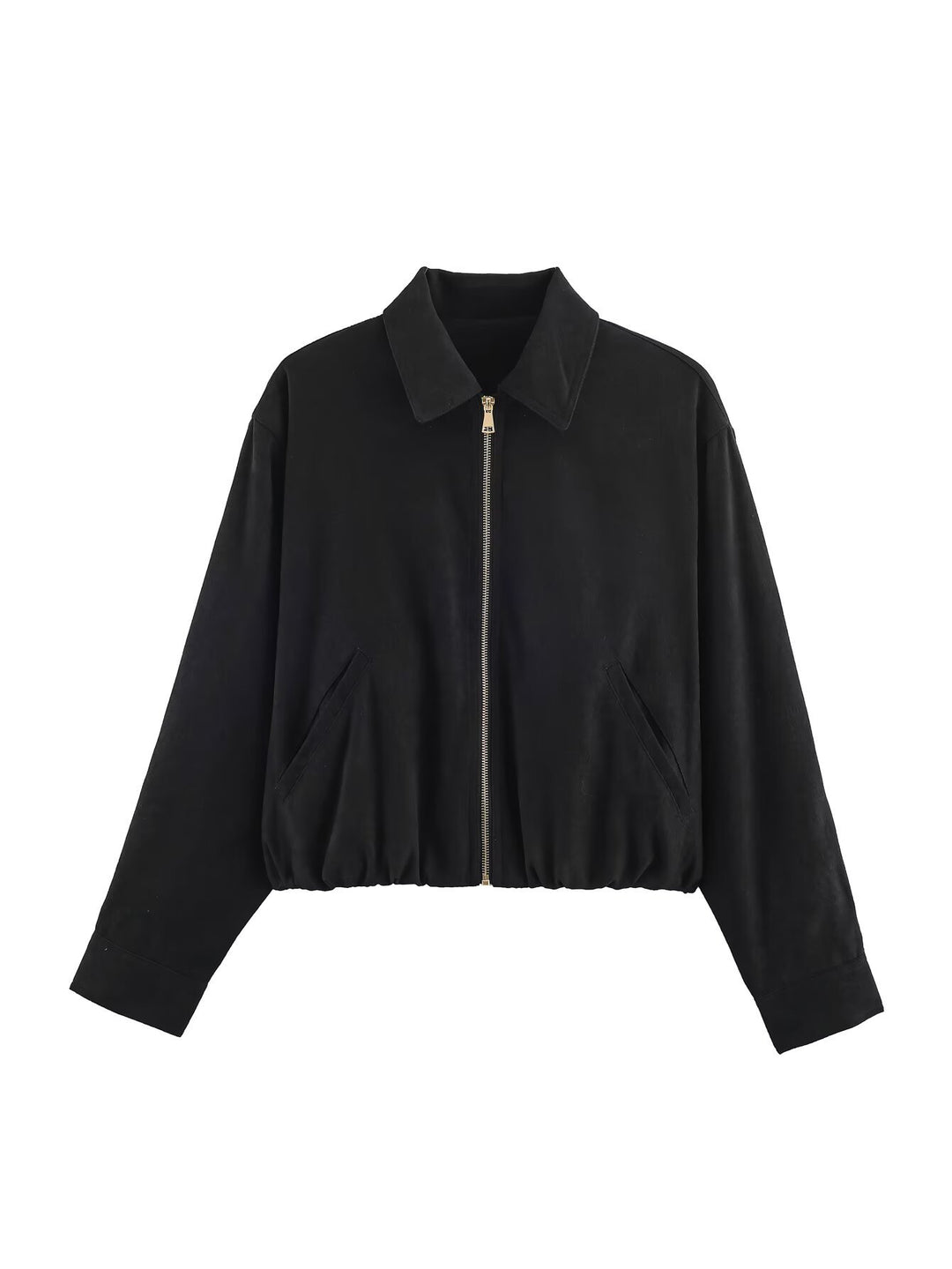 Women's short blazer in velvet look with pointed shirt collar and elastic hem Mune Fashion