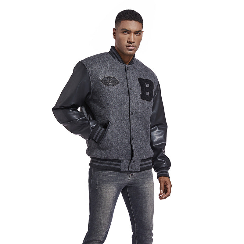 Men's college jacket made of wool blend with reinforced leather sleeves Mune Fashion