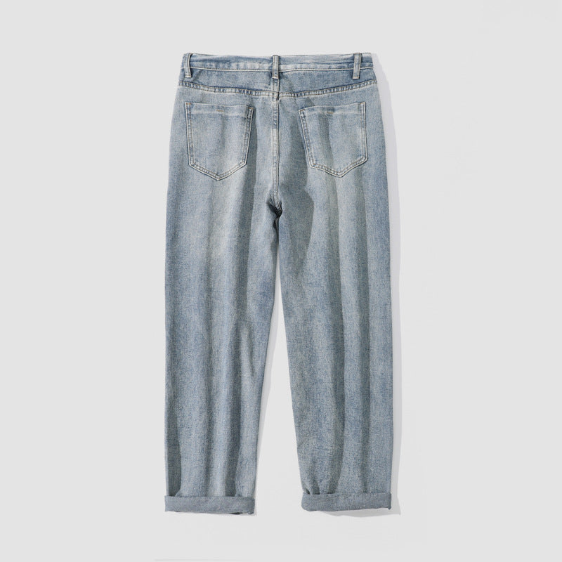 Damen Weite Straight‑Fit Jeans mit hohem Bund, umgeschlagenem Saum und leichter Vintage‑Waschung Mune Fashion