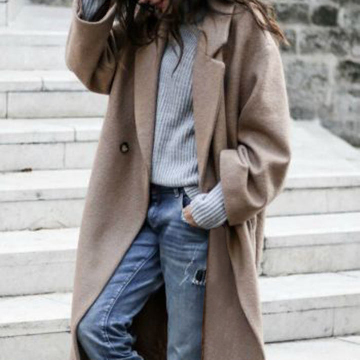 Women's Oversized Wool Coat with Dropped Shoulder, Open Front and Side Pockets Mune Fashion