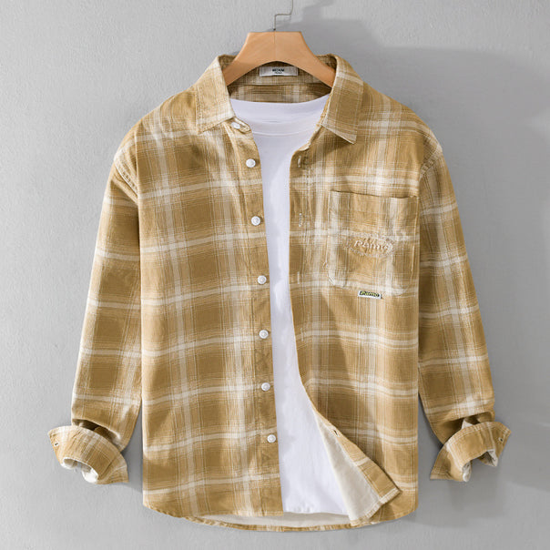 Men's Checkered Relaxed Overshirt made of lightweight cotton blend with chest pocket Mune Fashion