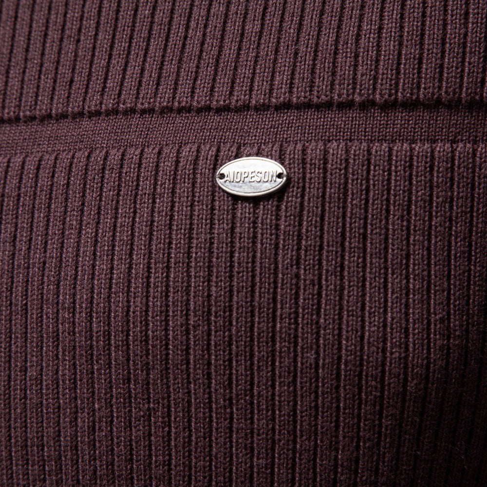 Men's Knitted Round Neck Sweater with Quilted Look and Ribbed Cuffs Mune Fashion