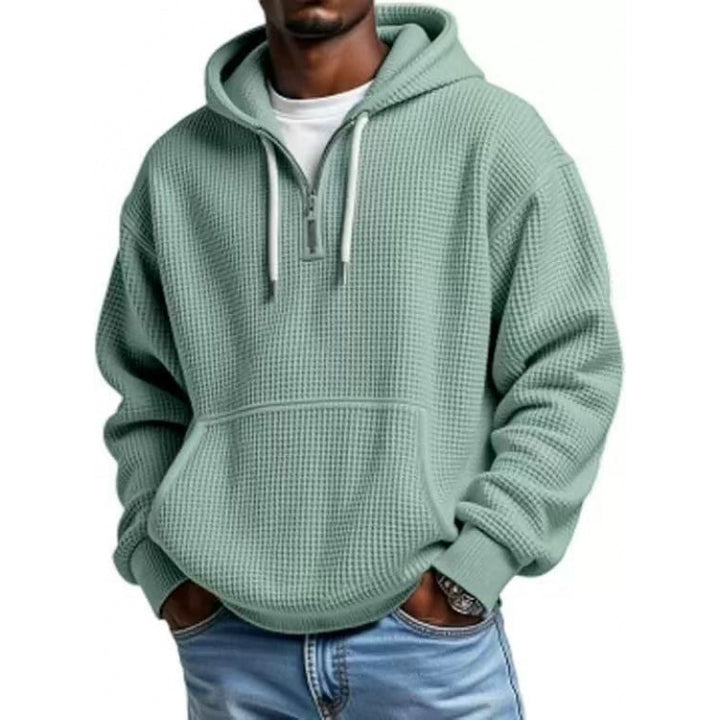 Men's waffle texture hoodie with half zipper and kangaroo pocket Mune Fashion