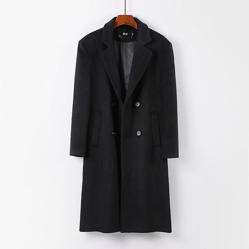 Men's Double-Breasted Wool Coat with Shawl Collar and Long Cut Mune Fashion