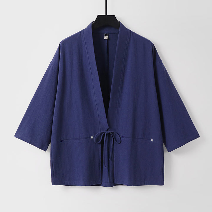 Women's Relaxed Kimono Cardigan made of Cotton Blend with Drawstring and Hip Pockets Mune Fashion