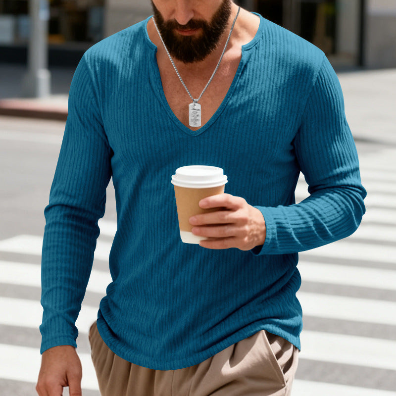 Men's ribbed V-neck long sleeve shirt made of lightweight cotton blend Mune Fashion