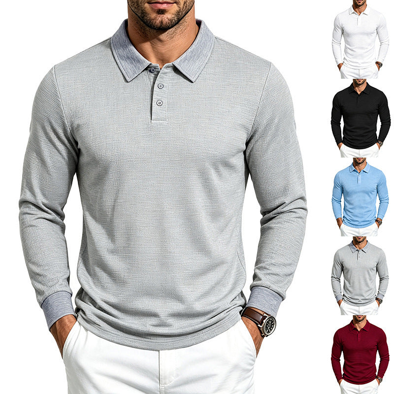 Men's Long Sleeve Polo Shirt in Structured Knit Slim Fit Mune Fashion