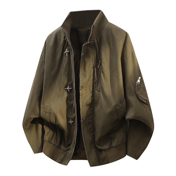 Men's Oversize Bomber Jacket in Utility Look with Stand-up Collar, Multiple Zippers & Arm Pocket Mune Fashion