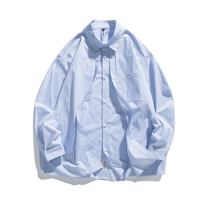 Men's Oversized Cotton Shirt with Fine Stripes and Chest Pocket Mune Fashion
