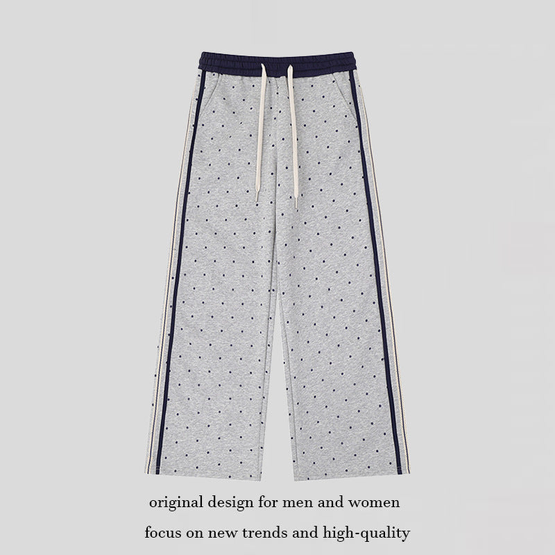 Women's Wide Relaxed Lounge Pants in Palazzo Cut with Comfort Waistband, Drawstring and Side Contrast Stripes Mune Fashion