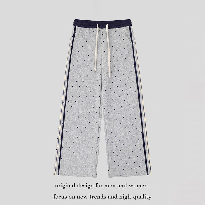 Women's Wide Relaxed Lounge Pants in Palazzo Cut with Comfort Waistband, Drawstring and Side Contrast Stripes Mune Fashion