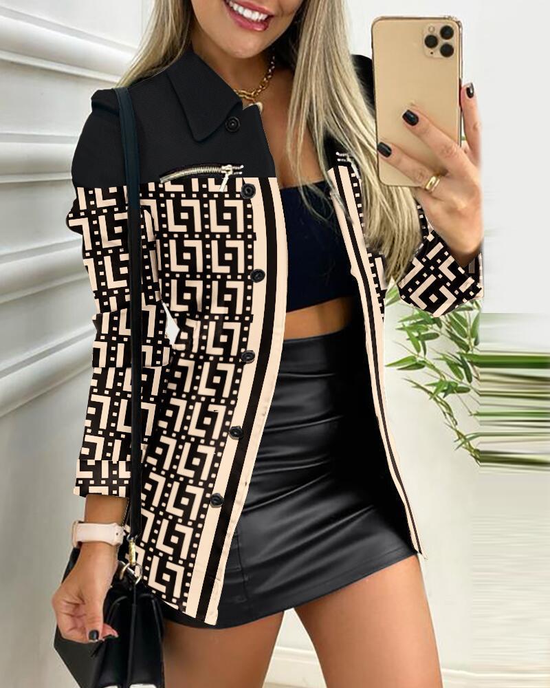 Women's checked long blazer in shacket style with decorative zippers Mune Fashion