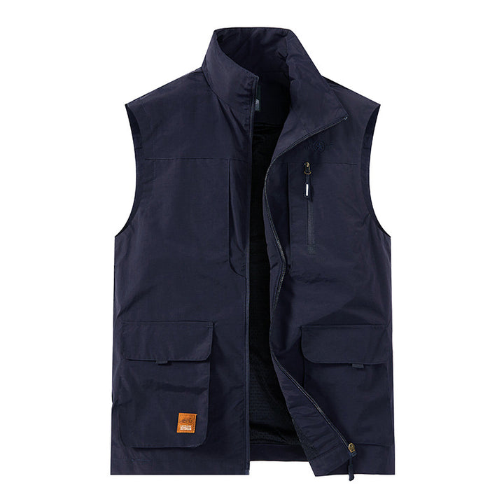 Men's Lightweight Utility Vest with Stand-Up Collar, Front Flap Pockets and Chest Zip Pocket Mune Fashion