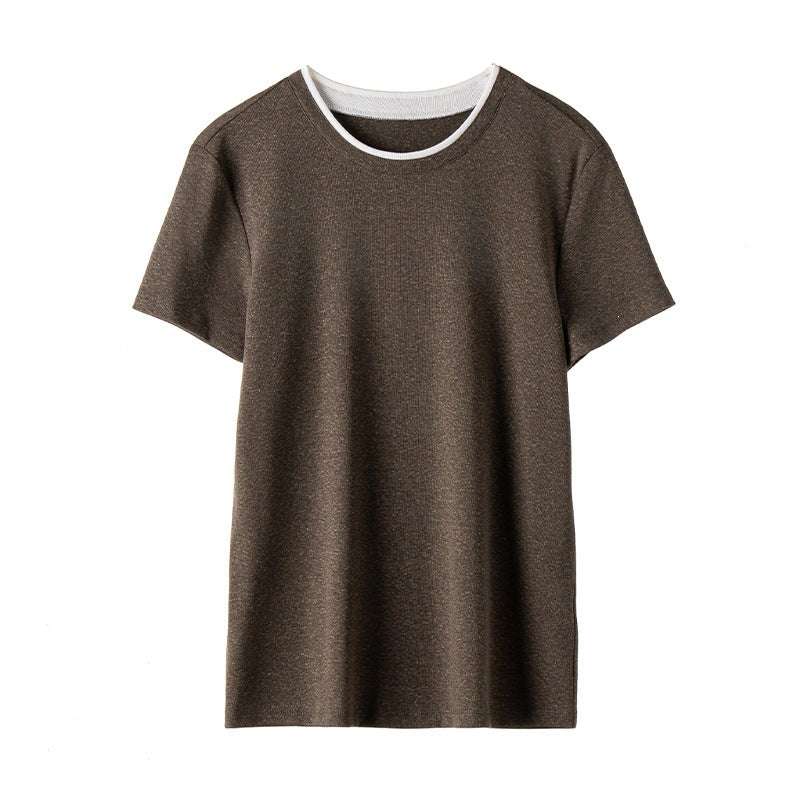 Women's fine ribbed short sleeve T-shirt made of stretchy cotton-modal with round neck Mune Fashion