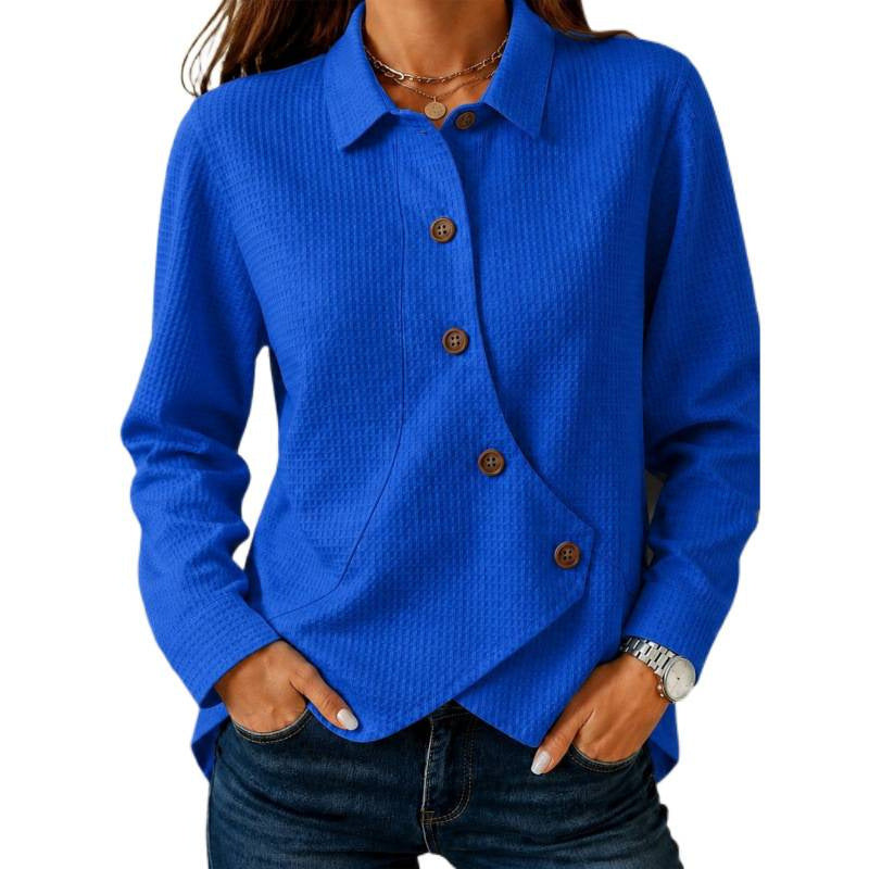 Women's structured waffle shirt jacket with asymmetrical button placket and side pocket Mune Fashion