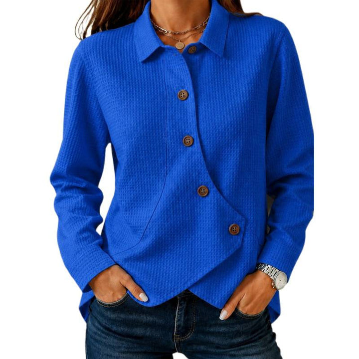 Women's structured waffle shirt jacket with asymmetrical button placket and side pocket Mune Fashion