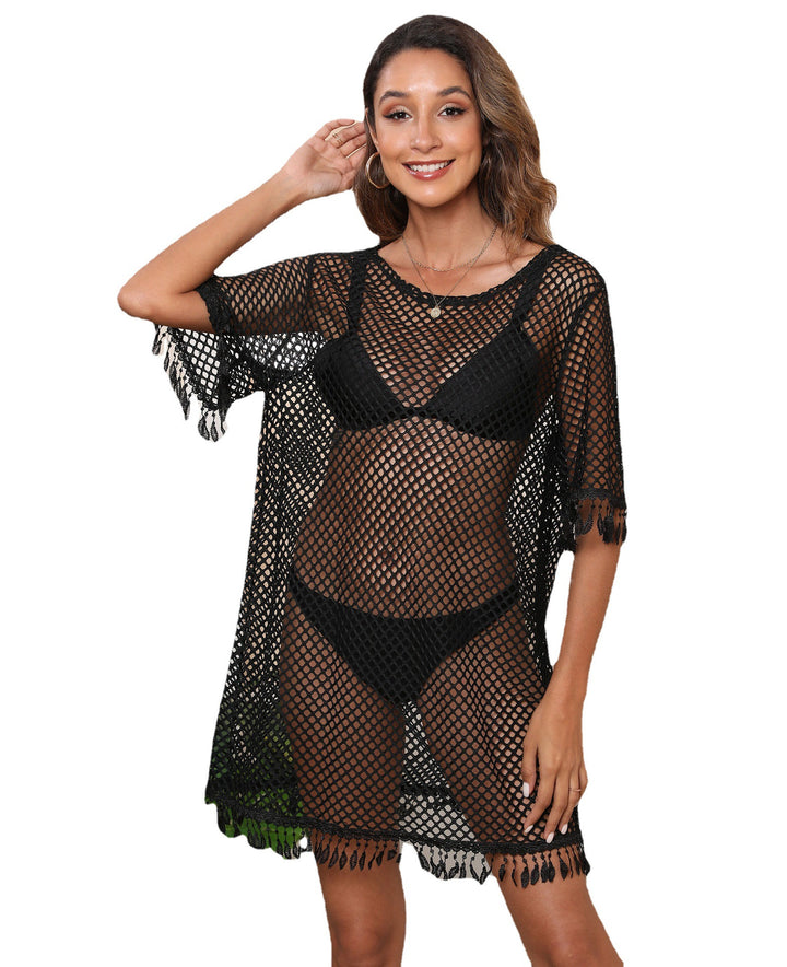 Women Casual Crochet Beach Cover-Up with Fringes Mune Fashion