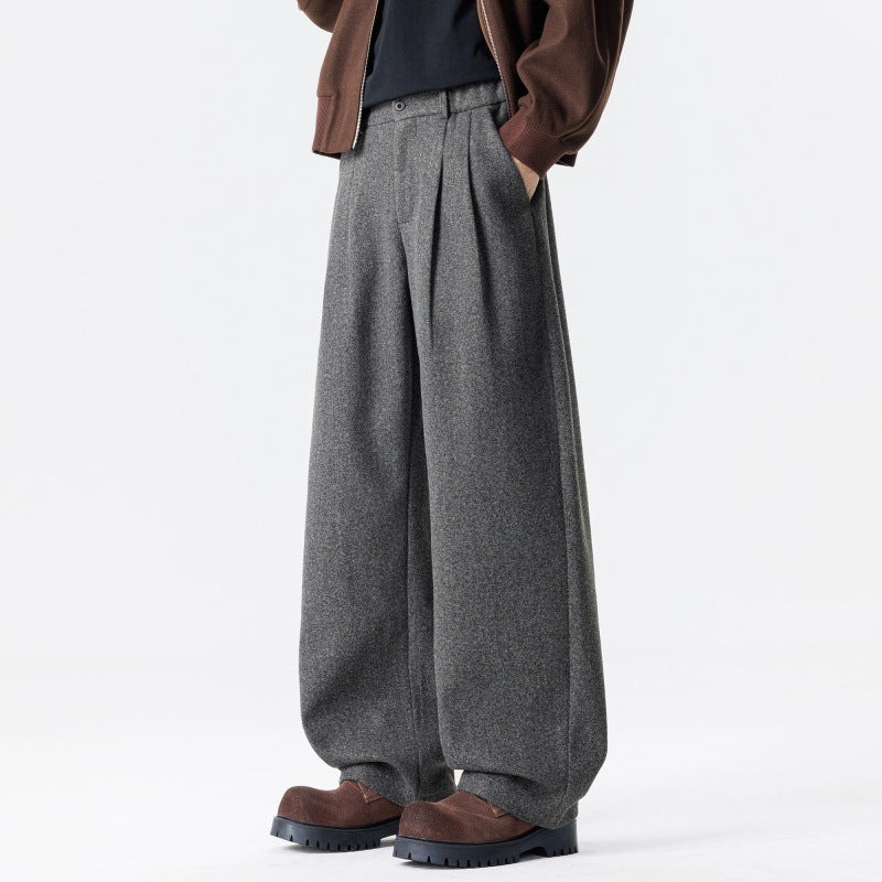 Women Wide High-Waist Pleated Trousers made of Wool Blend with Elastic Waistband and Wide Leg Mune Fashion