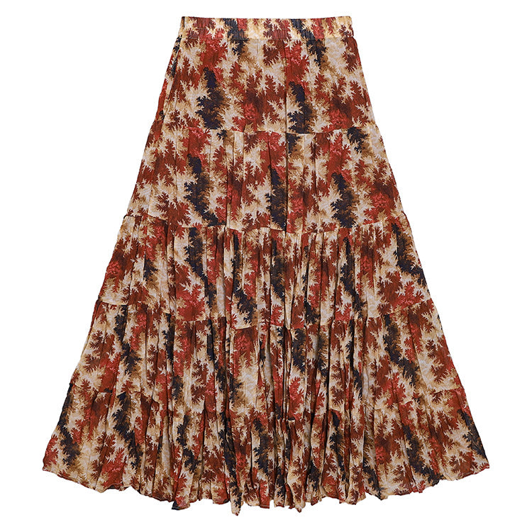 Women's flowing midi maxi skirt with multi-layered tiered design and fine pleated look Mune Fashion