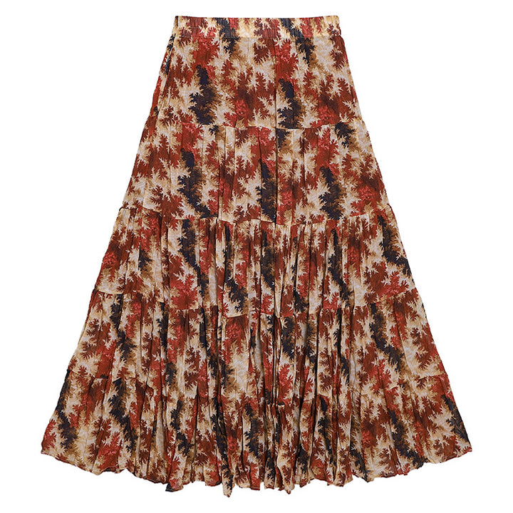 Women's flowing midi maxi skirt with multi-layered tiered design and fine pleated look Mune Fashion