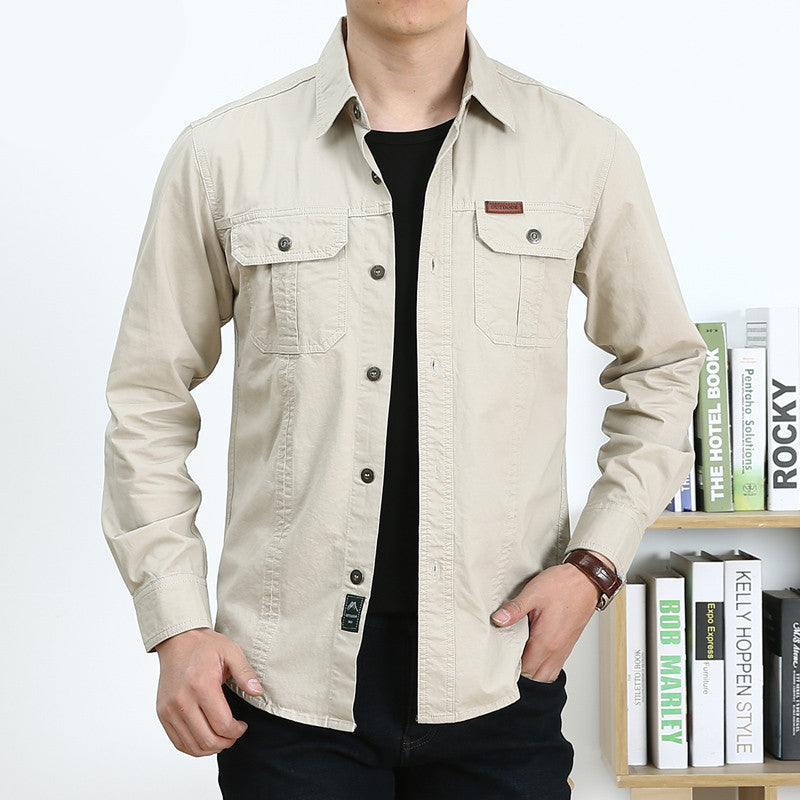 Men's Lightweight Canvas Overshirt in Utility Style with Chest Flap Pockets and Shirt Collar Mune Fashion