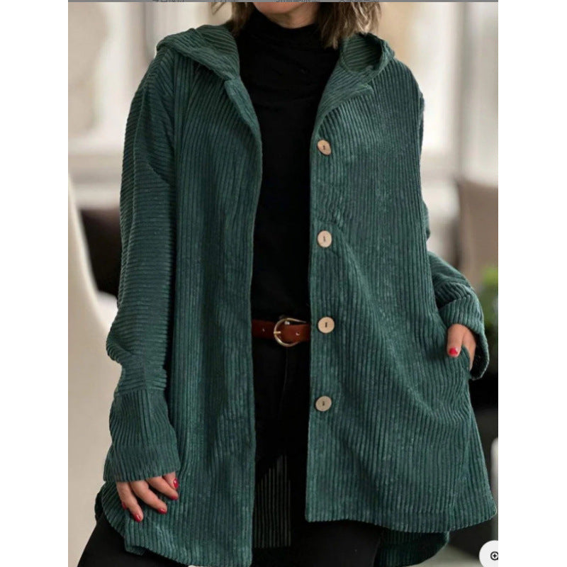 Women's Long Hooded Knitted Cardigan with Ribbed Texture, Button Placket and Side Pockets Mune Fashion