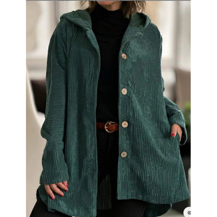 Women's Long Hooded Knitted Cardigan with Ribbed Texture, Button Placket and Side Pockets Mune Fashion