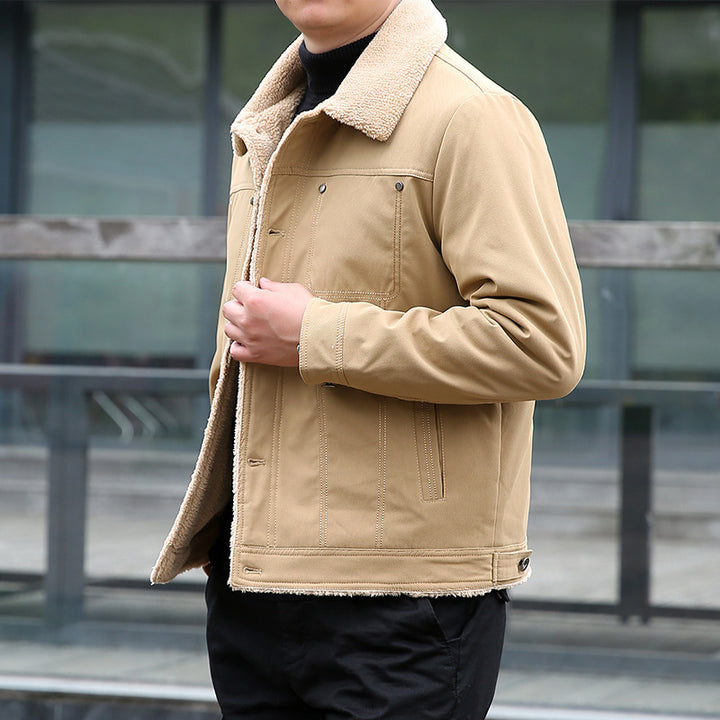 Men's short jacket with teddy lining and lapel collar, windproof transitional jacket Mune Fashion