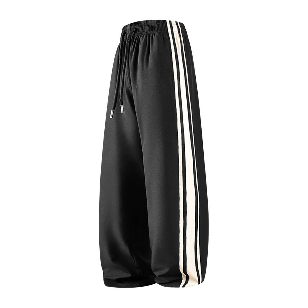 Women Wide Trackpants with Drawstring Waistband and Side Contrast Stripes Mune Fashion